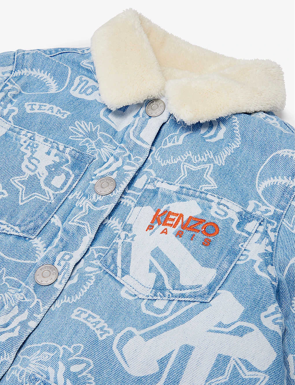 Kenzo Brand-print Faux-fur Trim Denim Jacket 6-10 Years 2 Kenzo Brand-print Faux-fur Trim Denim Jacket 6-10 Years - Image 2
