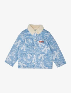 Kenzo Brand-print Faux-fur Trim Denim Jacket 6-10 Years