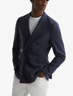 Reiss Admire Double-breasted Textured Stretch Wool-blend Blazer -Selfridges Store R04168846 AIRFORCEBLUE ALT02