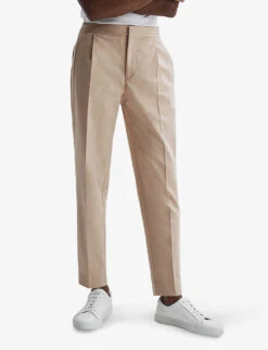 Reiss Hove Elasticated-waist Straight-leg Cotton-blend Trousers 7 Reiss Hove Elasticated-waist Straight-leg Cotton-blend Trousers -Selfridges Store R04168952 STONE ALT02