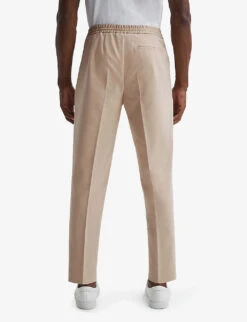Reiss Hove Elasticated-waist Straight-leg Cotton-blend Trousers 8 Reiss Hove Elasticated-waist Straight-leg Cotton-blend Trousers -Selfridges Store R04168952 STONE ALT03