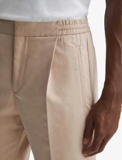 Reiss Hove Elasticated-waist Straight-leg Cotton-blend Trousers 9 Reiss Hove Elasticated-waist Straight-leg Cotton-blend Trousers -Selfridges Store R04168952 STONE ALT04