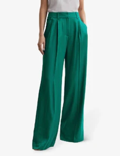 Reiss Rina High-rise Wide-leg Woven Trousers -Selfridges Store R04168990 GREEN ALT02