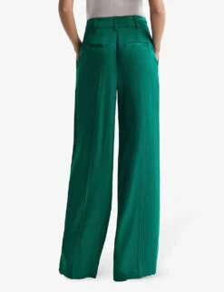 Reiss Rina High-rise Wide-leg Woven Trousers -Selfridges Store R04168990 GREEN ALT03