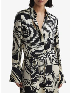 Reiss Tilly Graphic-print Long-sleeve Woven Midi Dress -Selfridges Store R04169009 BLACKWHITE ALT02