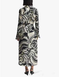 Reiss Tilly Graphic-print Long-sleeve Woven Midi Dress -Selfridges Store R04169009 BLACKWHITE ALT03
