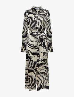 Reiss Tilly Graphic-print Long-sleeve Woven Midi Dress