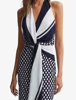 Reiss Amelia Polka-dot Halter-neck Woven Maxi Dress -Selfridges Store R04169012 NAVYWHITE ALT02