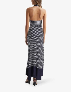 Reiss Amelia Polka-dot Halter-neck Woven Maxi Dress -Selfridges Store R04169012 NAVYWHITE ALT03