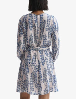 Reiss Marine Leaf-print Metallic-lurex Woven Mini Dress -Selfridges Store R04169021 PINKBLUE ALT02