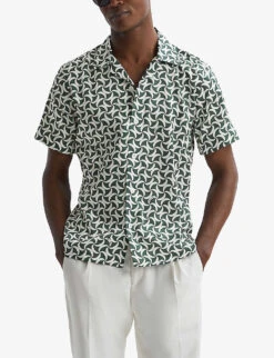 Reiss X Ché Raith Abstract-print Regular-fit Woven Shirt -Selfridges Store R04169106 GREENWHITE ALT02