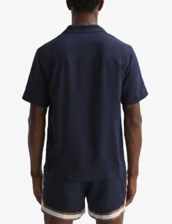 Reiss Valbonne Cuban-collar Short-sleeve Woven Shirt -Selfridges Store R04169109 NAVYTOBACCO ALT03