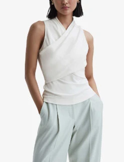 Reiss Eli Stretch-woven Wrap Top -Selfridges Store R04169178 CREAM ALT02