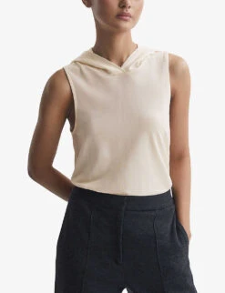 Reiss Hayley Hooded Stretch-woven Top -Selfridges Store R04169186 CREAM ALT02