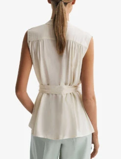 Reiss Romy Stripe-trim Stretch-woven Blouse -Selfridges Store R04169198 IVORY ALT03