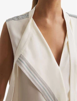 Reiss Romy Stripe-trim Stretch-woven Blouse -Selfridges Store R04169198 IVORY ALT04