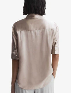 Reiss Aubrey Short-sleeve Silk Shirt -Selfridges Store R04169200 CHAMPAGNE ALT03