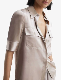 Reiss Aubrey Short-sleeve Silk Shirt -Selfridges Store R04169200 CHAMPAGNE ALT04