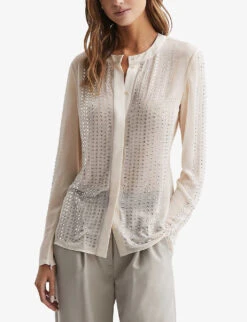 Reiss Robyn Rhinestone-embellished Woven Blouse -Selfridges Store R04169210 CREAM ALT02