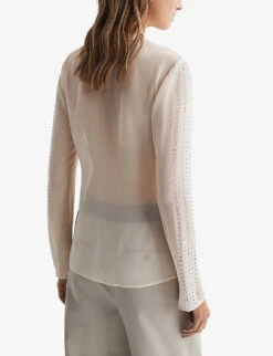Reiss Robyn Rhinestone-embellished Woven Blouse -Selfridges Store R04169210 CREAM ALT03
