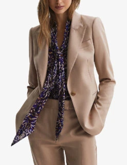 Reiss Tora Animal-print Neck-tie Woven Blouse -Selfridges Store R04169213 BLUE ALT02