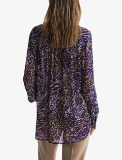 Reiss Tora Animal-print Neck-tie Woven Blouse -Selfridges Store R04169213 BLUE ALT03