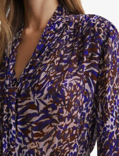 Reiss Tora Animal-print Neck-tie Woven Blouse -Selfridges Store R04169213 BLUE ALT04