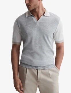 Reiss Kingsford Striped Woven-blend T-shirt -Selfridges Store R04169219 SOFTGREYWHITE ALT02