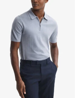 Reiss Maxwell Half-zip Merino-wool Polo Top -Selfridges Store R04169220 PORCELAINBLUE ALT02