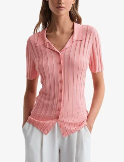 Reiss Stella Ribbed Woven Shirt -Selfridges Store R04169309 PINK ALT02
