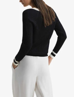 Reiss Matilda V-neck Knitted Jumper -Selfridges Store R04169319 BLACKWHITE ALT03