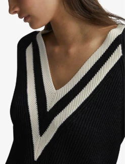 Reiss Matilda V-neck Knitted Jumper -Selfridges Store R04169319 BLACKWHITE ALT04