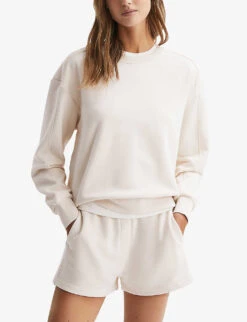 Reiss Brandy Dropped-shoulders Cotton-blend Sweatshirt -Selfridges Store R04169435 IVORY ALT02