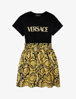 Versace Branded-hem Elasticated-waist Cotton Dress 6-12 Years