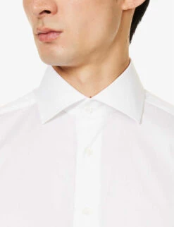 CORNELIANI Brand-patch Curved-hem Regular-fit Cotton-poplin Shirt 10 CORNELIANI Brand-patch Curved-hem Regular-fit Cotton-poplin Shirt -Selfridges Store R04170937 WHITE ALT04