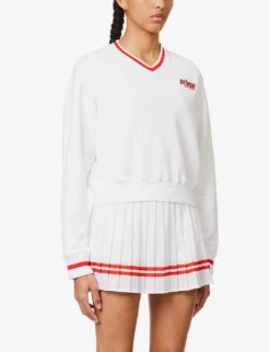 Sporty & Rich X Prince Brand-embroidered Cotton-jersey Sweatshirt -Selfridges Store R04173077 WHITERED ALT02