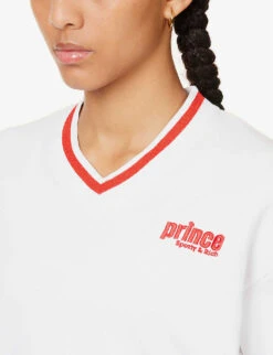 Sporty & Rich X Prince Brand-embroidered Cotton-jersey Sweatshirt -Selfridges Store R04173077 WHITERED ALT04