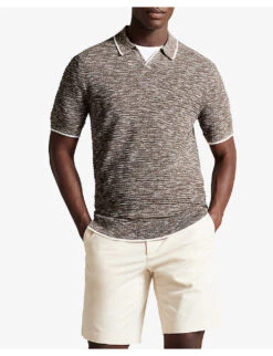 Ted Baker Plantr Marbled-texture Recycled-cotton Polo Shirt -Selfridges Store R04173332 DKBROWN ALT02