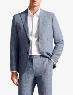 Ted Baker Scopej Slim-fit Puppytooth Linen And Wool-blend Suit Jacket -Selfridges Store R04174557 BLUE ALT02