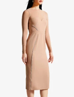 Ted Baker Ivylou Mesh-panelled Stretch-woven Midi Dress -Selfridges Store R04174569 NUDE ALT02