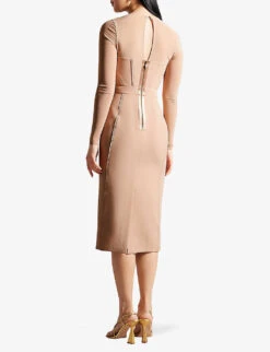 Ted Baker Ivylou Mesh-panelled Stretch-woven Midi Dress -Selfridges Store R04174569 NUDE ALT03