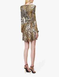 Roberto Cavalli Leopard-print V-neck Woven Mini Dress -Selfridges Store R04180663 MULTICOLOUR ALT03