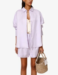 By Malina Candace Pearlescent-button Relaxed-fit Linen-blend Shirt -Selfridges Store R04180768 VIOLET ALT02