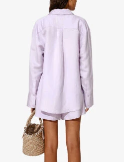 By Malina Candace Pearlescent-button Relaxed-fit Linen-blend Shirt -Selfridges Store R04180768 VIOLET ALT03