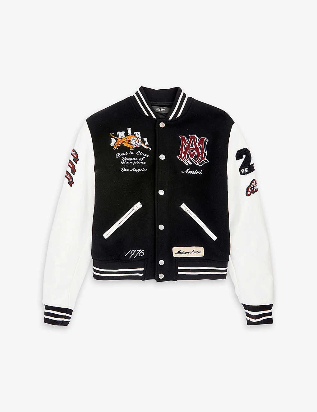 Amiri Logo-patch Contrast-sleeve Wool-blend Jacket 10-12 Years 1 Amiri Logo-patch Contrast-sleeve Wool-blend Jacket 10-12 Years