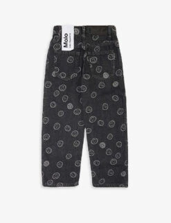 Molo Aiden Woven Smiley-face Jeans 4-10 Years -Selfridges Store R04184156 HAPPINESSBLACK ALT02