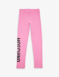 MOSCHINO Logo-print High-rise Stretch-cotton Leggings 4-12 Years -Selfridges Store R04187101 STRAWBERRYMOON ALT02