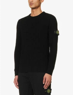 Stone Island Brand-badge Crewneck Wool-knit Jumper 7 Stone Island Brand-badge Crewneck Wool-knit Jumper -Selfridges Store R04188762 BLACK ALT02