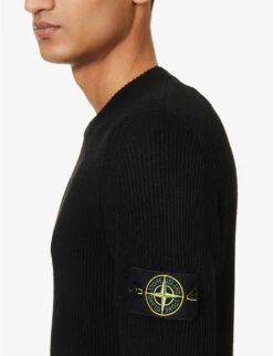 Stone Island Brand-badge Crewneck Wool-knit Jumper 9 Stone Island Brand-badge Crewneck Wool-knit Jumper -Selfridges Store R04188762 BLACK ALT04