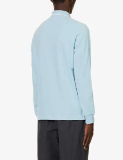 Stone Island Logo-badge Long-sleeved Stretch-cotton-piqué Polo Shirt -Selfridges Store R04188776 SKYBLUE ALT03